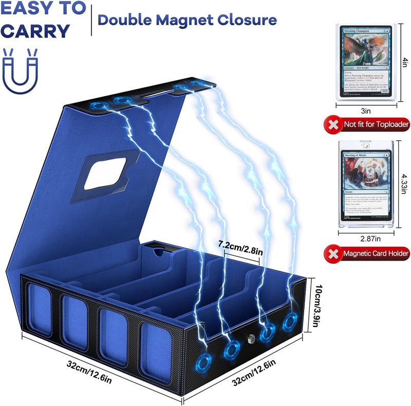 Gomyrod 3200+ Trading Card Storage Box with Commander Display, 4-Row TCG Card Box with Portable Handle, Compatible for TCG/MTG/Magic Cards, 30 Colorful Divider, 8 Supporters, US Design Patent (Black&Blue) - Image 5